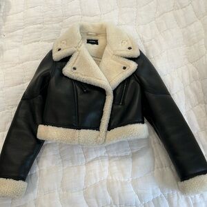Express Black and Cream Leather Jacket